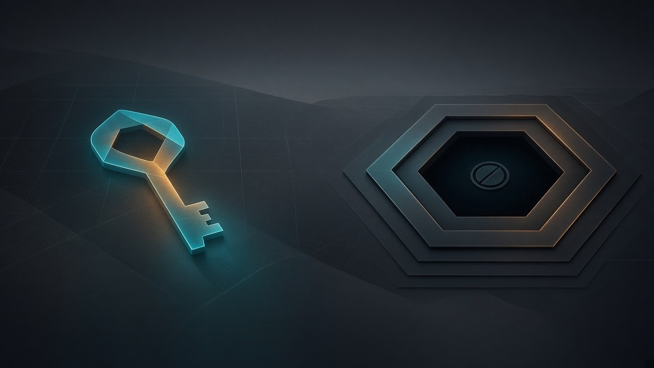 Editorial illustration: an API key is not a capability