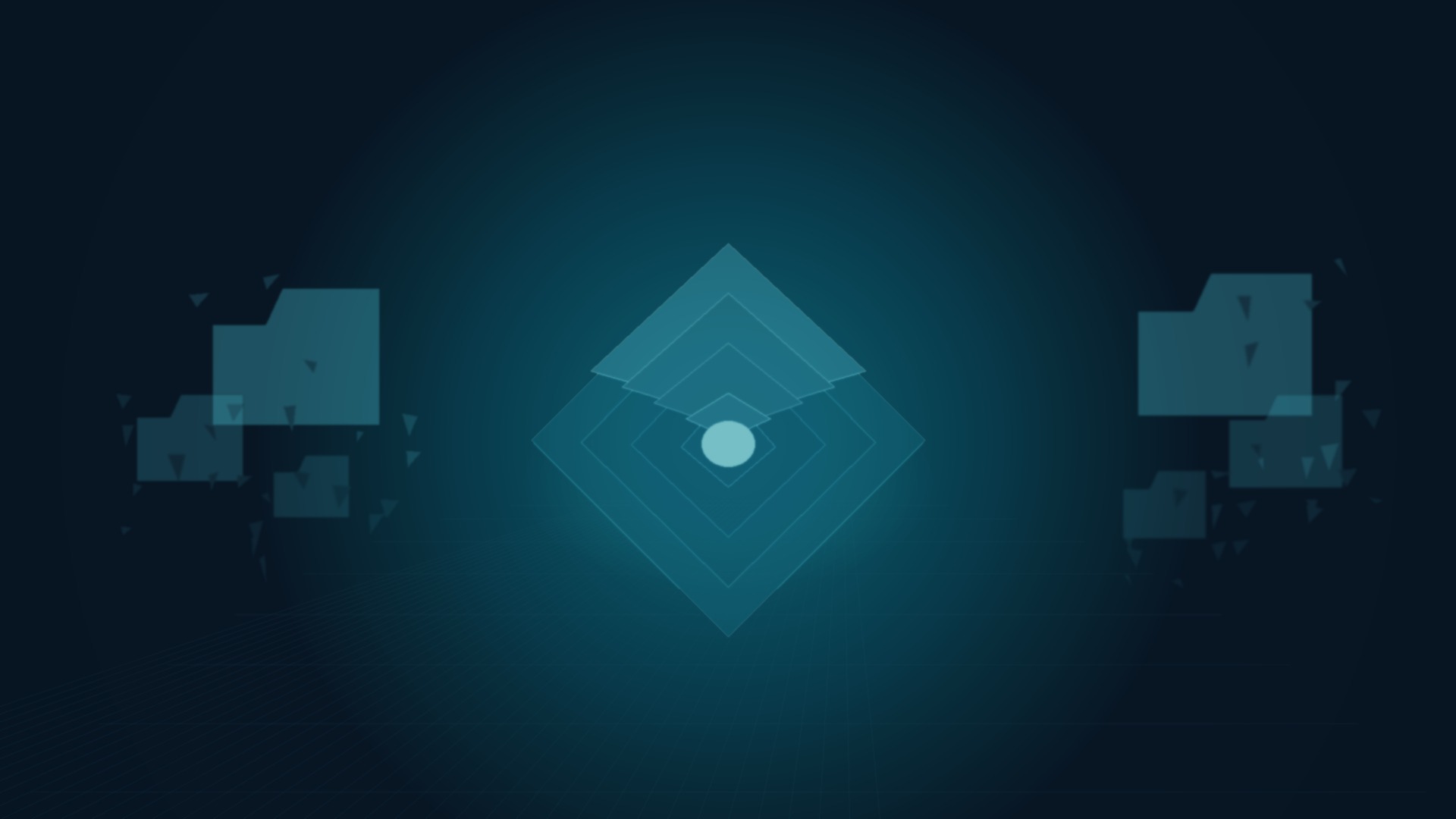 Sealed layered crystal knowledge block on dark teal grid; translucent folder ribbons peel away unused