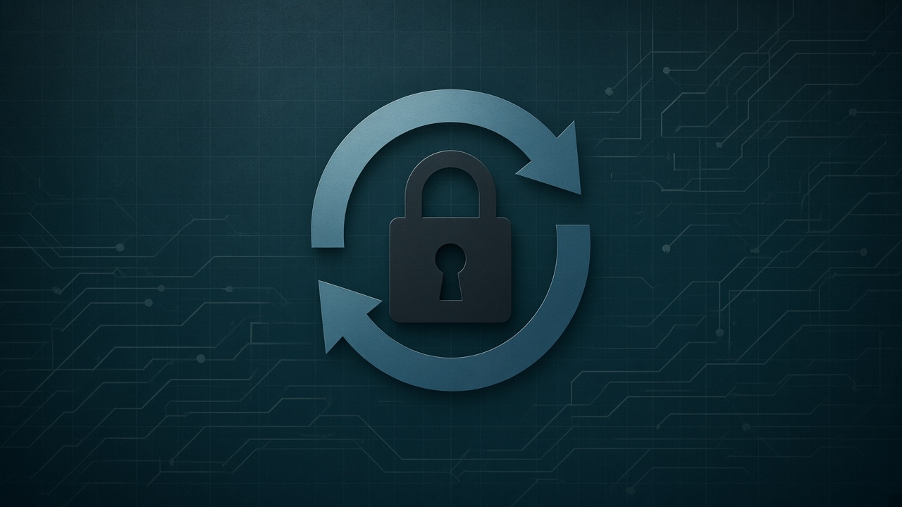 Abstract circular retry arrows stopped at a locked capability gate on a dark teal forensic grid.